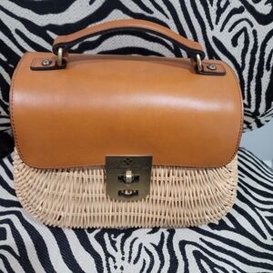 Brown Leather and Wicker Handbag